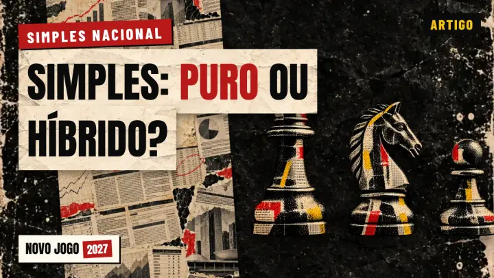 Peças de xadrez com o título Simples puro ou híbrido, sobre a escolha do Simples Nacional em 2027